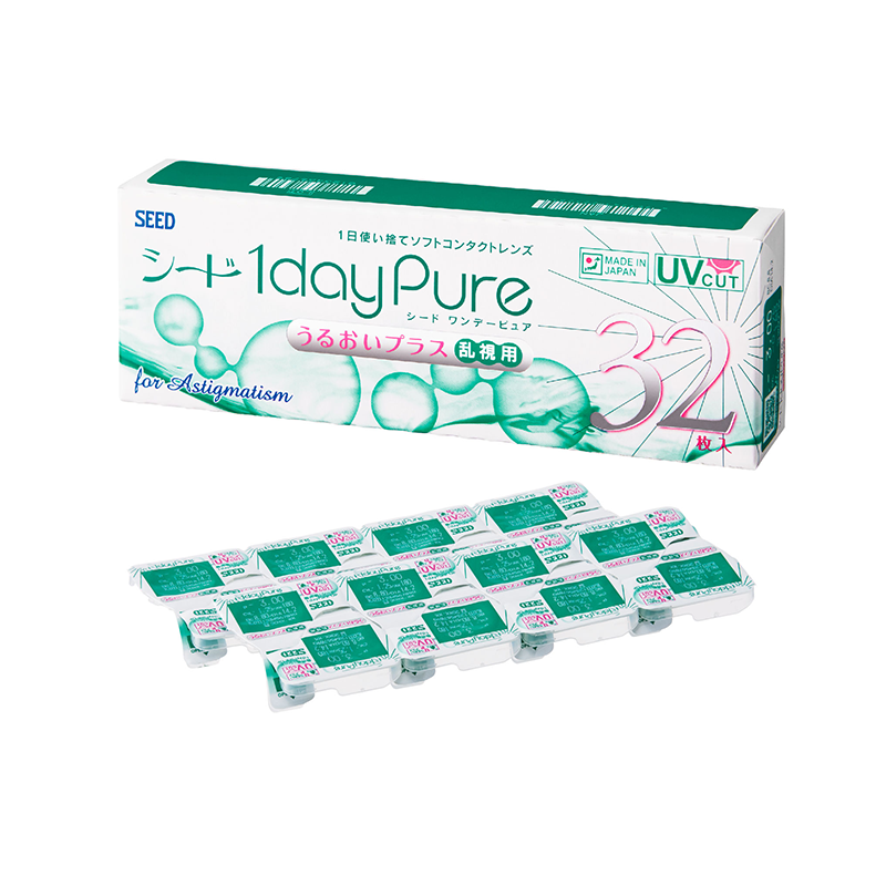[SEED1DT] Daily Toric Contact Lenses – SEED 1day Pure Moisture for Astigmatism (32 lenses/box) (-10.00, -0.75C, 20)